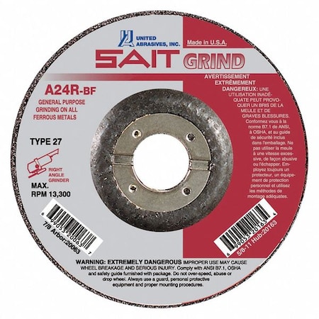 Grinding Wheel, T-27, 6x1/4x7/8, A24R, PK25, 27, 6