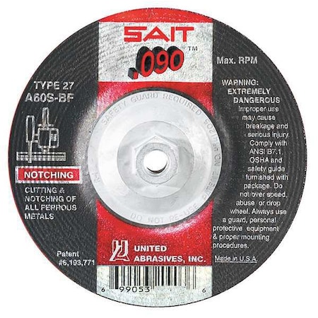 Depressed Center Cut-Off Wheel, Type 27, 9 in Dia, 0.09 in Thick, 5/8