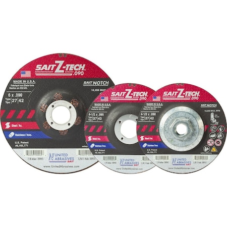 Abrasive Cut-Off Wheel, Type 27-/ Type 42, 6 in Dia, 0.09 in Thick, 7/8 in Arbor Hole Size MPN:20945