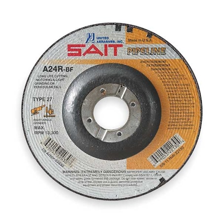 Cut-Off & Grinding Wheel, Type 27, 7 in Dia, 0.125 in Thick, 7/8 in Arbor Hole Size, Aluminum Oxide MPN:22055