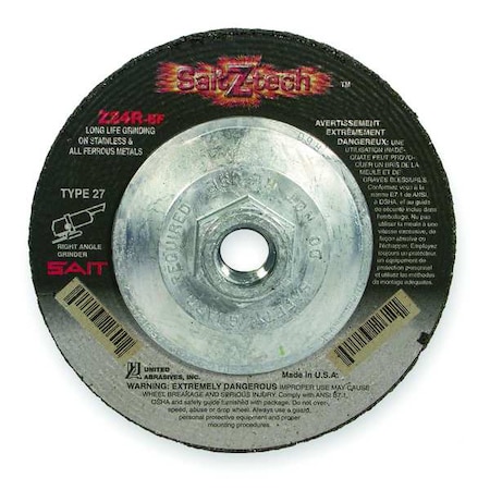 Depressed Center Grinding Wheel, Type 27, 5 in Dia, 0.25 in Thick, 5/8