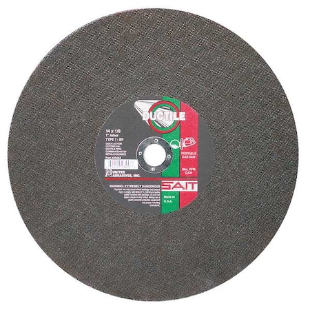 Abrasive Cut-Off Wheel, Type 1, 14 in Dia, 0.125 in Thick, 20 mm Arbor Hole Size, 24 Grit MPN:23458