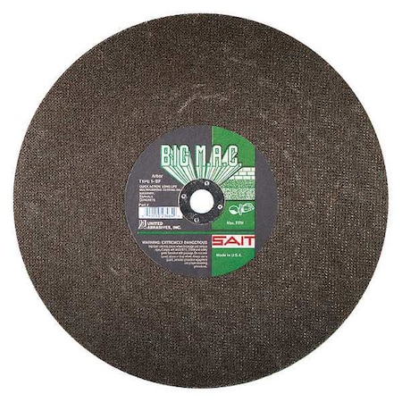 Abrasive Cut-Off Wheel, Type 1, 12 in Dia, 0.125 in Thick, 20 mm Arbor Hole Size, Silicon Carbide MPN:23462