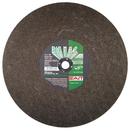 Abrasive Cut-Off Wheel, Type 1, 14 in Dia, 0.125 in Thick, 1 in Arbor Hole Size, Silicon Carbide MPN:23463