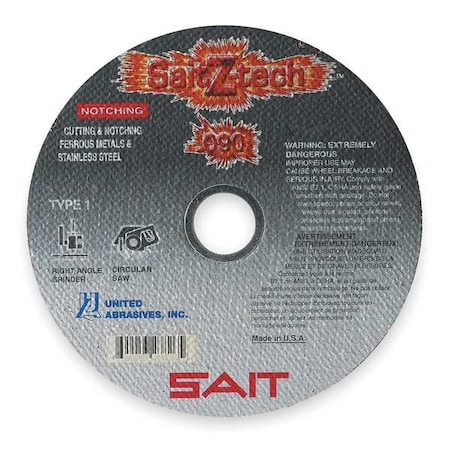 SAIT Z-Tech Cutting & Notching Wheel, 4-1/2 in, 7/8 in Arbor, 60 Grit MPN:23824