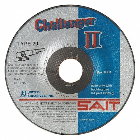 Depressed Center Grinding Wheel, Type 29, 7 in Dia, 0.125 in Thick, 7/8 in Arbor Hole Size, 36 Grit MPN:27511
