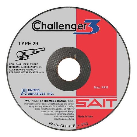 Depressed Center Grinding Wheel, Type 29, 4 1/2 in Dia, 0.125 in Thick, 7/8 in Arbor Hole Size MPN:27610