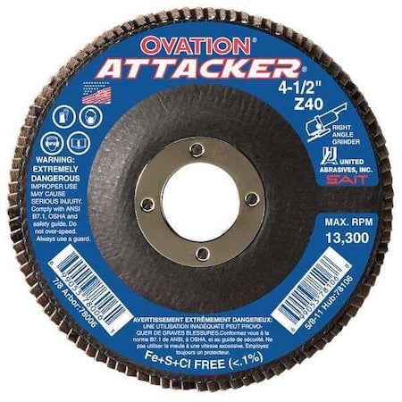 SAIT 76211 Ovation Attacker High Density Fiberglass Backed Flap Disc (Type 27) 4-1/2