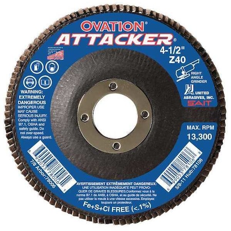SAIT 76228 Ovation Attacker High Density Fiberglass Backed Flap Disc (Type 27) 5