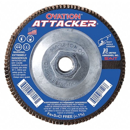 SAIT 76321 Ovation Attacker High Density Fiberglass Backed Flap Disc (Type 27) 4-1/2