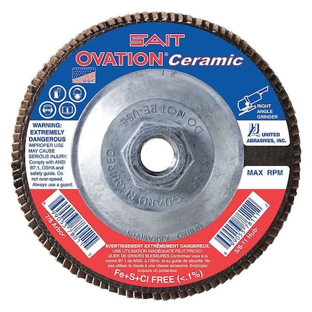 SAIT 78321 Ovation Ceramic High Density Fiberglass Backed Flap Disc (Type 27) 4-1/2