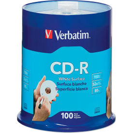 Verbatim® CD-R Recordable Disc 52x Speed 700 MB/80 min Spindle White 100/Pack VER94712
