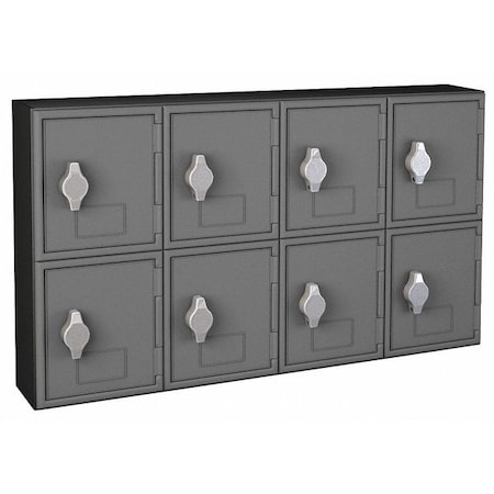 Cell Phone Locker, 24 in W, 4 in D, 13 1/2 in H, (2) Tier, (4) Wide, Gray/Black MPN:UVQ1053