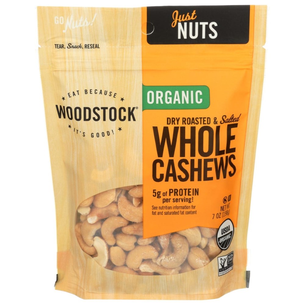 Woodstock Foods Organic Dry Roasted And Salted Whole Cashews, 7 Oz, Total Qty 8 MPN:00828