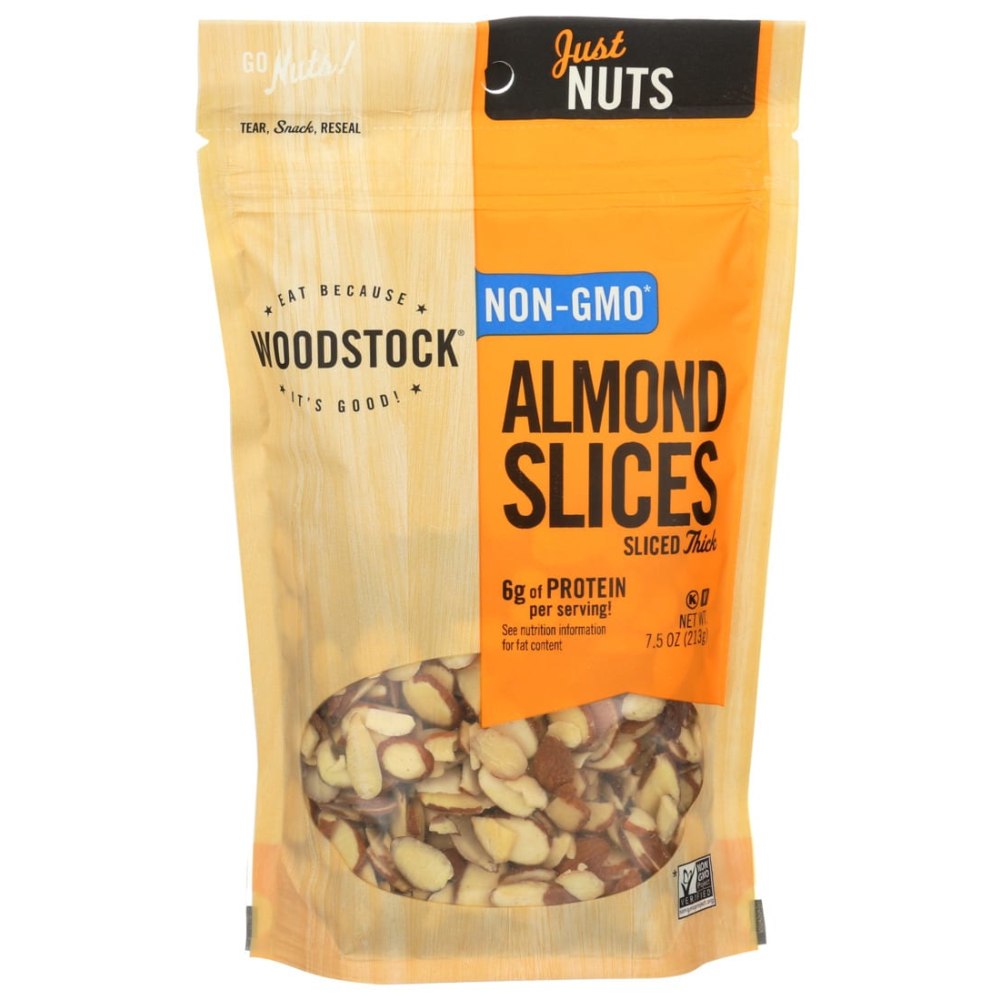 Woodstock Foods Non-GMO Almonds, Thick Sliced Unsalted, 7.5 Oz, Total Qty 8 MPN:00840