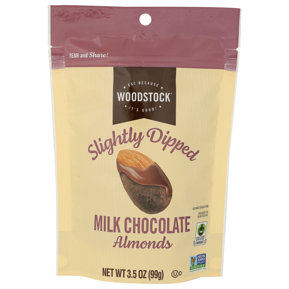 Woodstock Slightly Dipped Almonds, Milk Chocolate, 3.5 Oz, Total Qty 8 MPN:4256301917