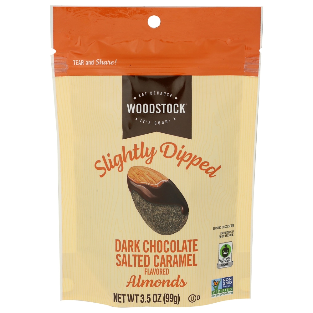 Woodstock Slightly Dipped Almonds, Dark Chocolate Salted Caramel, 3.5 Oz, Total Qty 8 MPN:4256301918