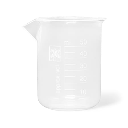 Beakers, Wide Spout, Polypropylene, 50 mL, Autoclavable, Raised Graduations, 12 PK MPN:11111