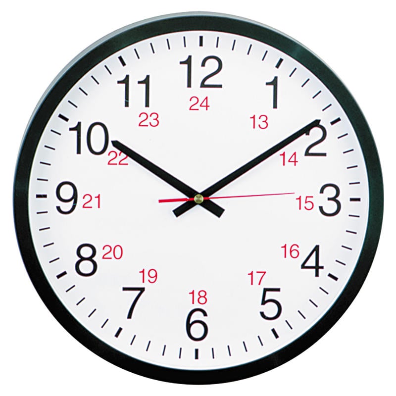 Universal 24-Hour Round Wall Clock, 12 5/8in, Black (Min Order Qty 3) MPN:10441