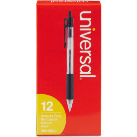 Universal™ Comfort Grip Retractable Ballpoint Pen 1mm Black Ink Clear Barrel Dozen UNV15530