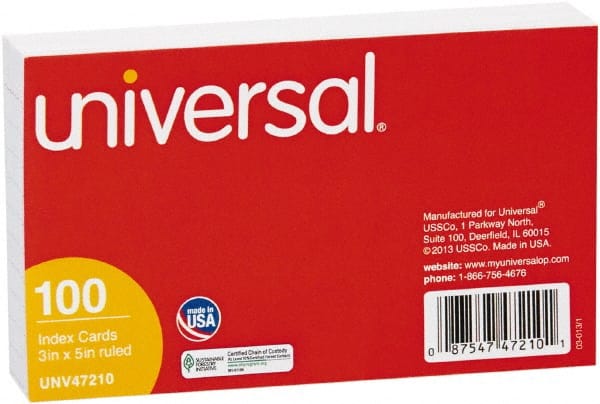 Pack of (100), Index Cards MPN:UNV47210 - Pkg Qty 100