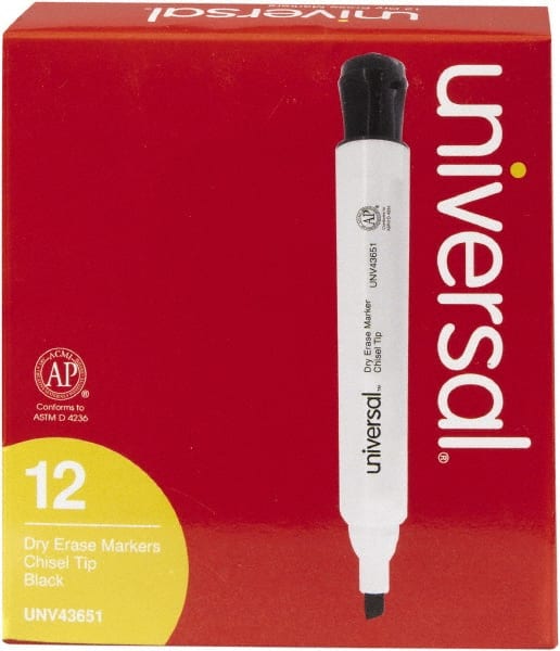 Pack of (12), Black, Chisel Tip, Dry Erase Markers MPN:UNV43651 - Pkg Qty 12