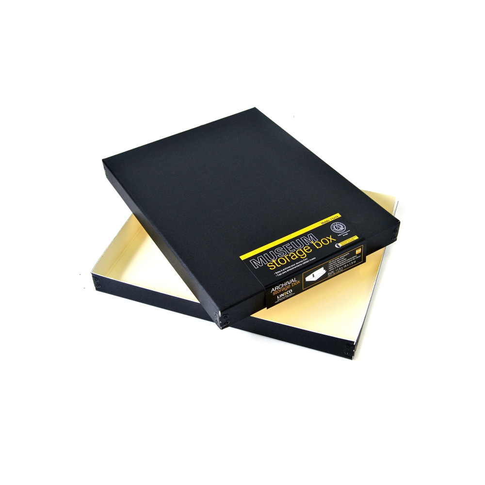 Lineco Drop-Front Storage Box, 11in x 14in x 1 1/2in, Black MPN:733-2111