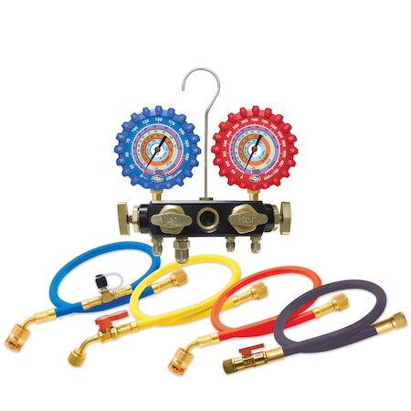 Manifold, 4 Valve, 5 ft., EZ Turn Hose Set MPN:Q4N85SMEZ