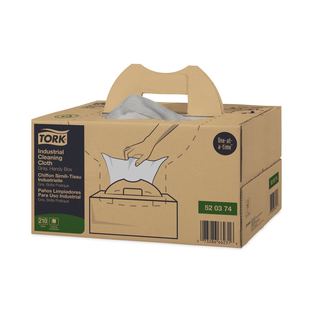 Tork Industrial Cleaning Cloths, 1-Ply, 16.34 x 14, Gray, 210 Wipes/Box MPN:520374
