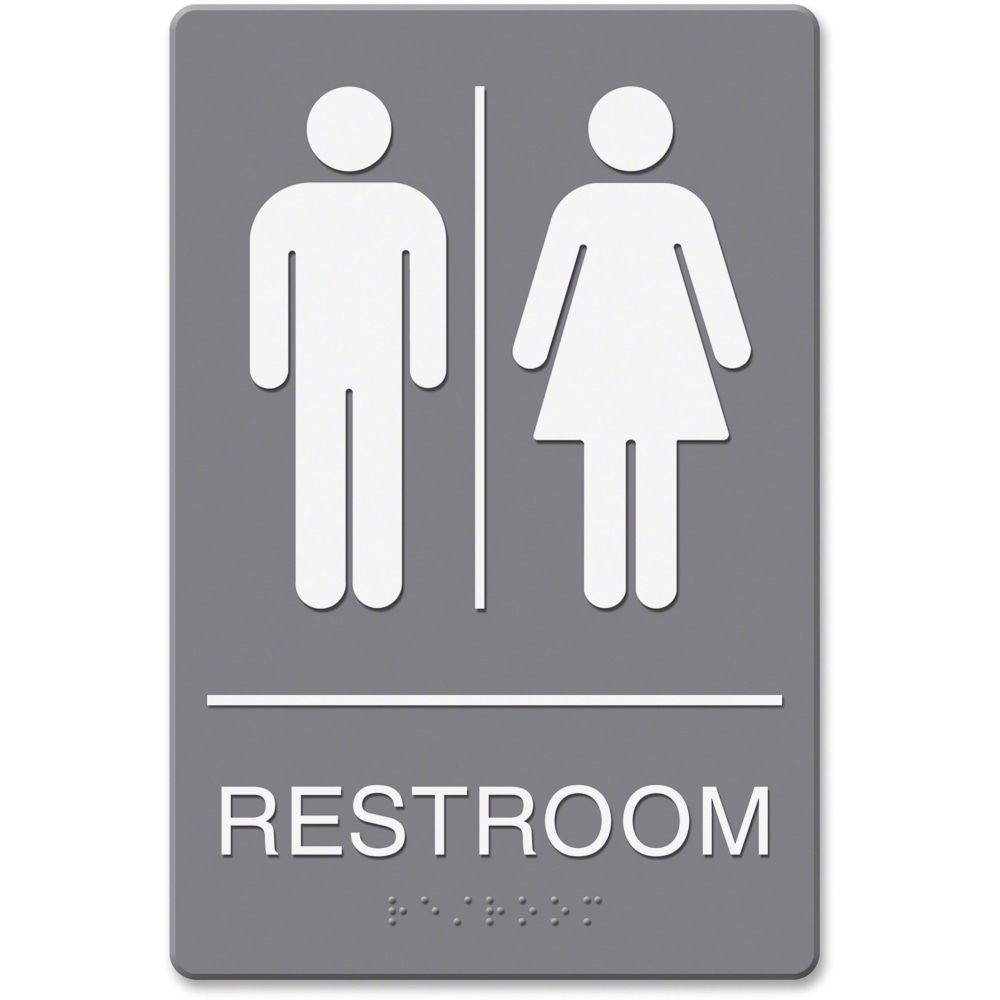 Headline Sign ADA Restroom Sign, 6in x 9in, Gray MPN:4812