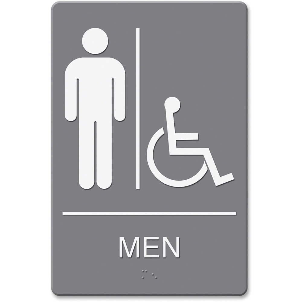 Headline U.S. Stamp & Sign Men/Wheelchair Image Indoor Sign - 1 Each - English - mens restroom/wheelchair accessible Print/Message - 6in Width x 9in Height - Rectangular Shape - Wall Mountable, Door-mountable - Double Sided - Plastic  (Min Order Qty 3) MP