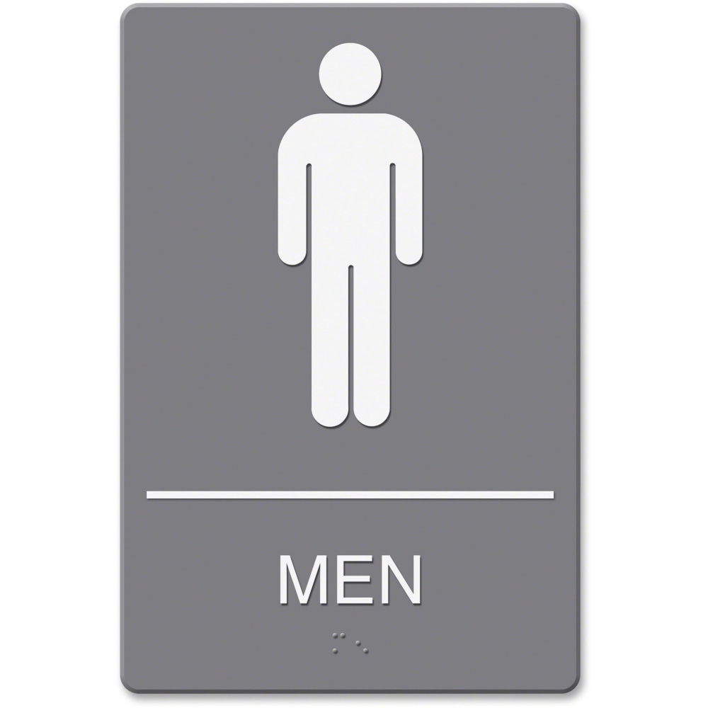 Headline ADA Sign, Men Restroom Symbol w/Tactile Graphic, Molded Plastic, 6 x 9, Gray MPN:4817