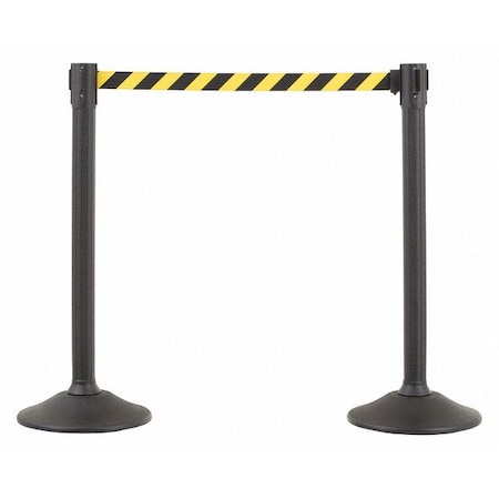 Barrier Post with Belt, Black, 6 1/2 ft Length, 38 1/2 in Post Height, No Legend, Unfinished MPN:U2000CYB