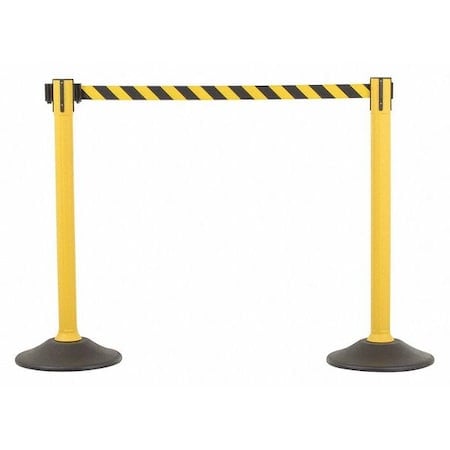 Barrier Post with Belt, Yellow, 6 1/2 ft Length, 38 1/2 in Post Height, No Legend, Unfinished MPN:U2055CYB