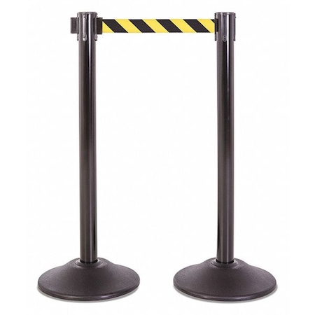 Steel Stanchion, Blk, 7.5ft, Yel/Bk Belt, PR, Black/Yellow, 7 1/2 ft Length, No Legend MPN:U2102CYB