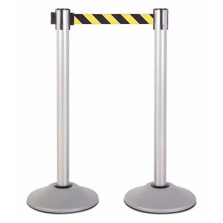 Steel Stanchion, Slv, 7.5ft, Yel/Bk Belt, PR MPN:U2103CYB