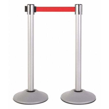Steel Stanchion, Silver, 7.5ft, Red Belt, PR MPN:U2103RED