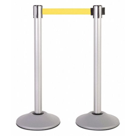 Steel Stanchion, Silver, 7.5ft, Yl Belt, PR MPN:U2103YEL