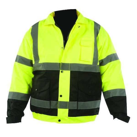 Hi-Vis Bomber Jacket, Teflon Fabric, Class 3 Black/Yellow, L MPN:UHV562T-LT