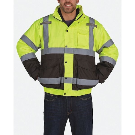 Men's Hi-Vis Bomber Jacket, Teflon Fabric, Black/Yellow, M MPN:UHV563-M-YB