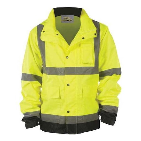Hi-Vis Rain Jacket, Teflon Fabric, Yellow, 2XL MPN:UHVR642-XXL