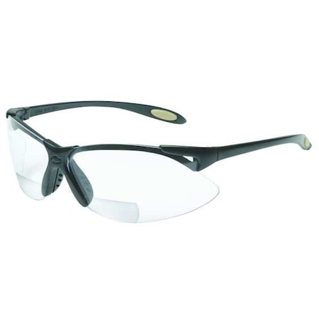 A900 Reader Safety Glasses, Black Wraparound Frame, 2.5 Diopter, Clear Lens, Anti-Scratch Coating MPN:A952