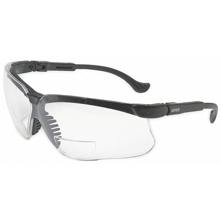 Genesis® Reader Safety Glasses, Black Wraparound Frame, 2.5 Diopter, Clear Lens, Universal MPN:S3763
