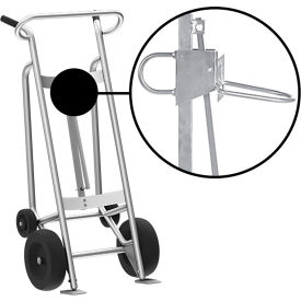 Valley Craft Hand Truck For Plastic Drums Pneumatic & Rear Poly Wheels Silver F82175A2P