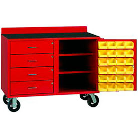 Valley Craft® Mobile Utility Bin Cabinet w/4 Drawers & 24 Bins 14 Ga. 51