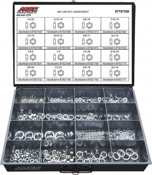 1/4-20 to 3/4-16 Thread, 425 Piece Steel Nut Assortment MPN:67757328