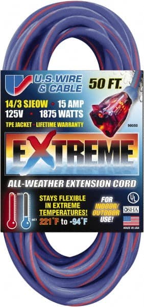 50', 14/3 Gauge/Conductors, Blue/Pink Indoor & Outdoor Extension Cord MPN:98050