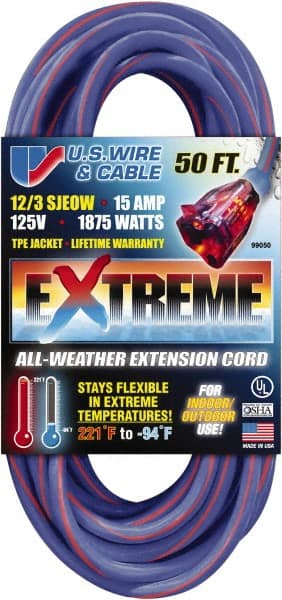 50', 12/3 Gauge/Conductors, Blue/Pink Indoor & Outdoor Extension Cord MPN:99050