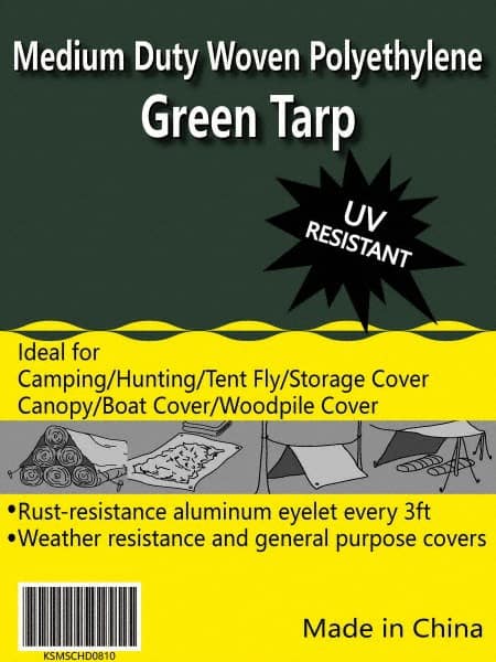 Tarp/Dust Cover: Green, Polyethylene, 10' Long x 8' Wide, 9 to 10 mil MPN:KSMSCHD0810