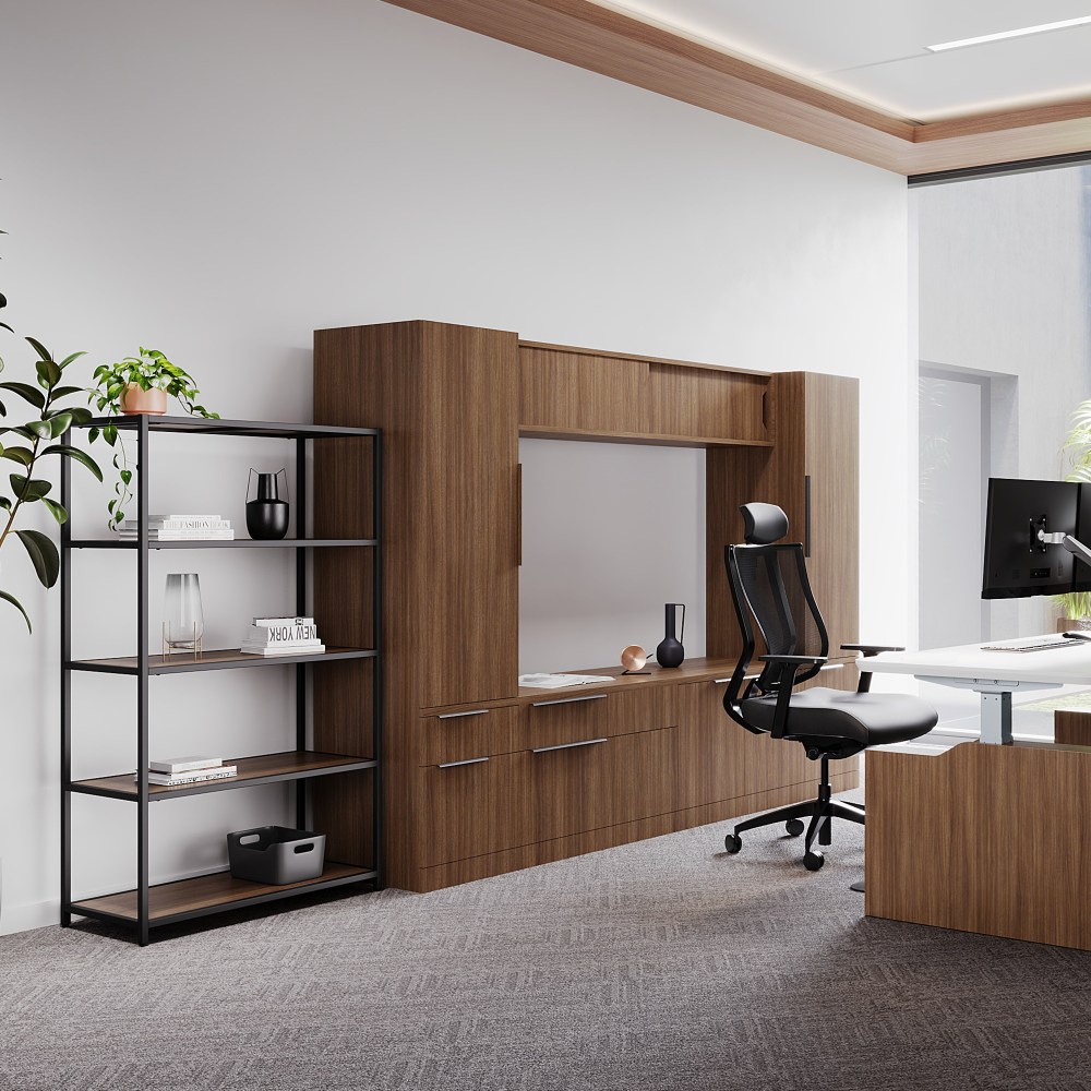 VARI 5-Tier Open Shelf, 55-1/2inH x 30-1/2inW x 13-1/2inD, Walnut MPN:402471